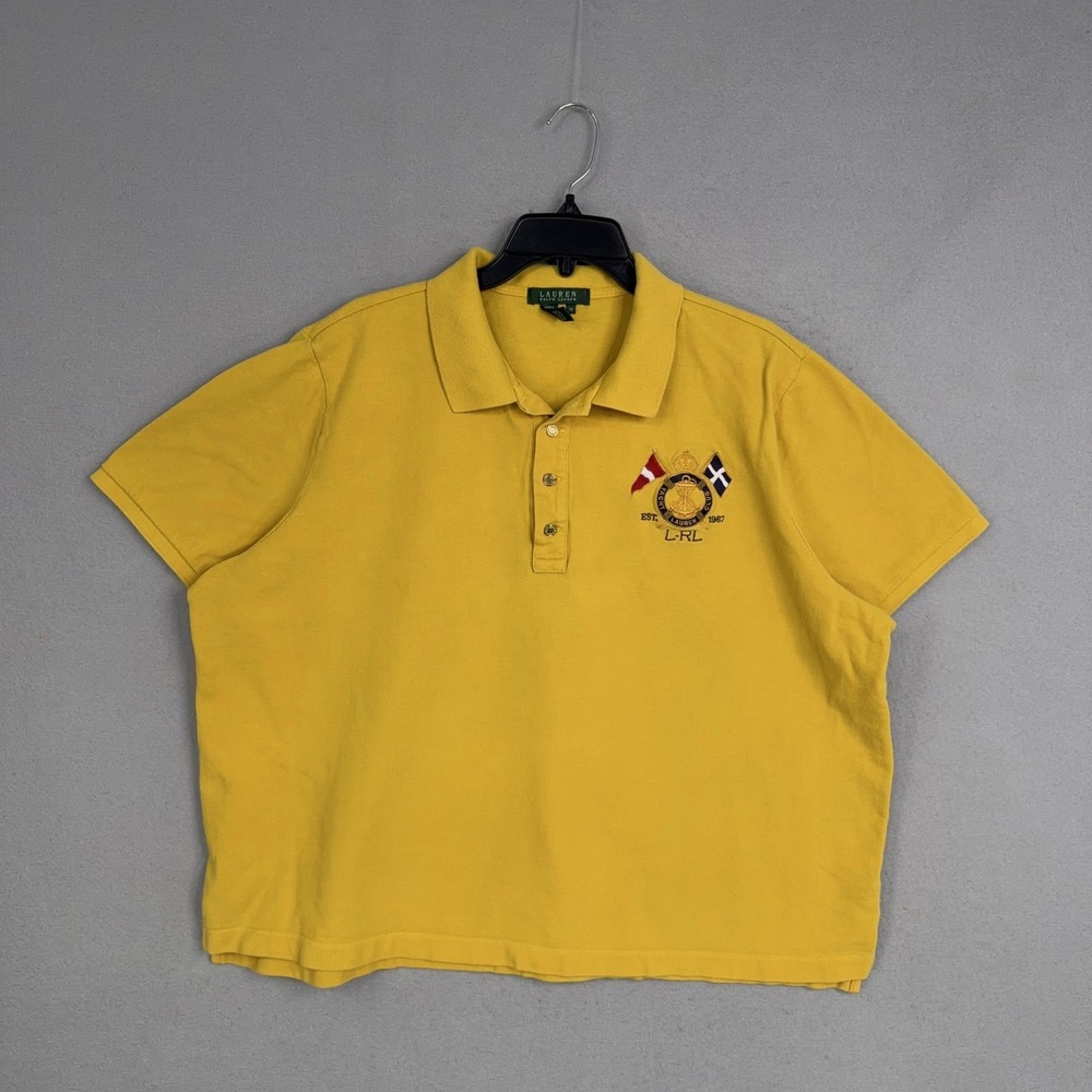Lauren Ralph Lauren Shirt Womens 3X Yellow Embroidered Nautical Crest Polo Top